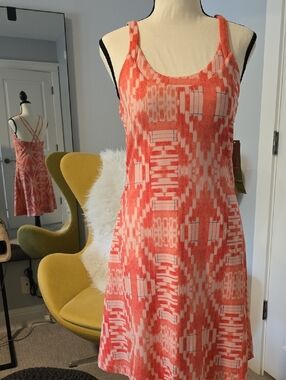 Title Nine Yes Dress; Coral Patterned Sleeveless Mini Dress